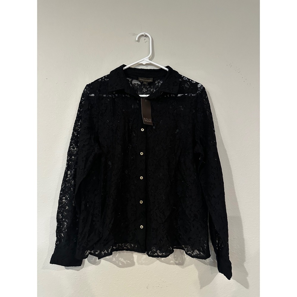 NWT bold elements, black lace Button Down Shirt W… - image 1
